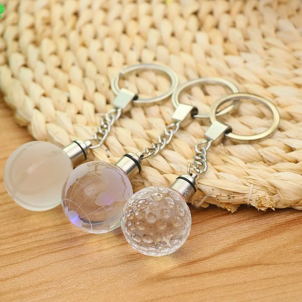 1 шт. круглый светодиодный брелок для ключей со стеклянным шариком и