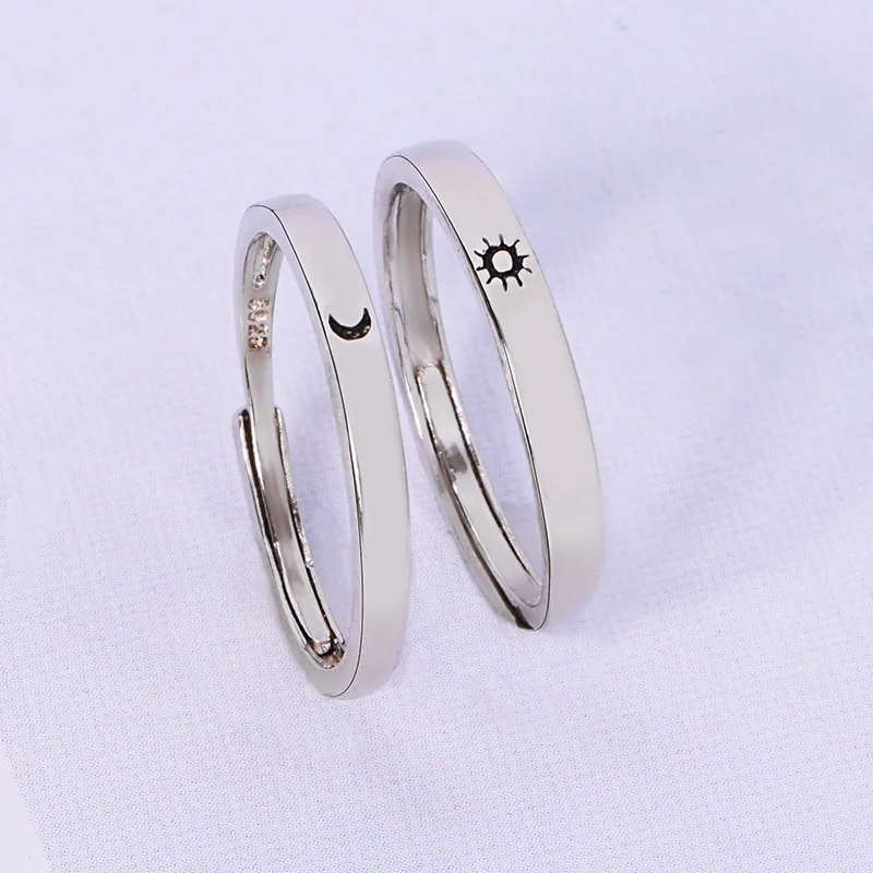 Minimal Round Couple Rings Sets Silver Sun Moon Engagement Ring Stainless Steel Jewelry For Women Wedding Gifts Charm | Украшения и