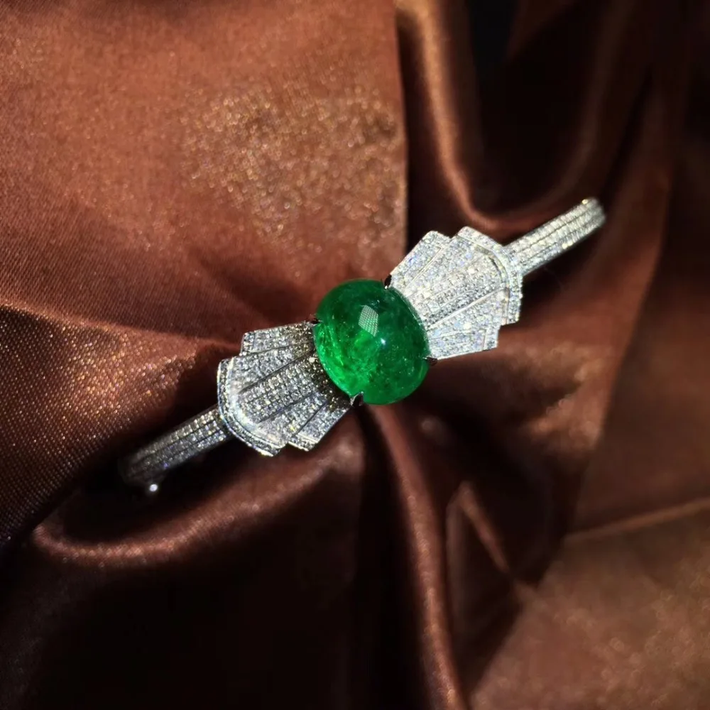 Emerald Bangle Fine Jewelry 18K Gold AU750 100% Natural Gemstones 4.91ct Love Jewellery Bangles for women | Украшения и
