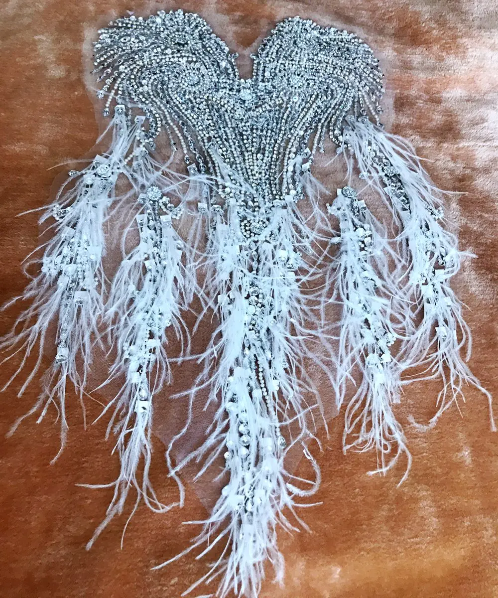 13 цветов ручной работы пришивной лиф Стразы аппликация на сетчатой отделке с