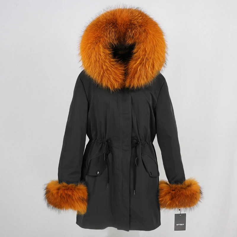 OFTBUY, пальто с натуральным мехом, зимняя куртка, Женская длинная парка, воротник из натурального меха енота, капюшон, Толстая теплая водонепроницаемая верхняя одежда, съемная