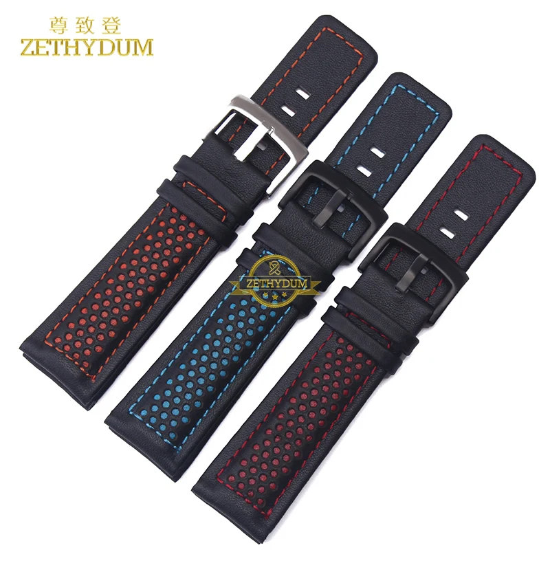 Ремешок для часов из натуральной кожи 22 мм мужские часы с ремешком черные красным