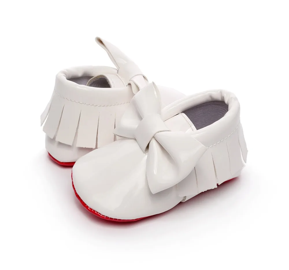 Patent Leather Red Bottom Baby Shoes For Girls Big Bowknot Fringe Baby Shoes Baby Moccasins Bebe Girl Baby Shoes First Walkers