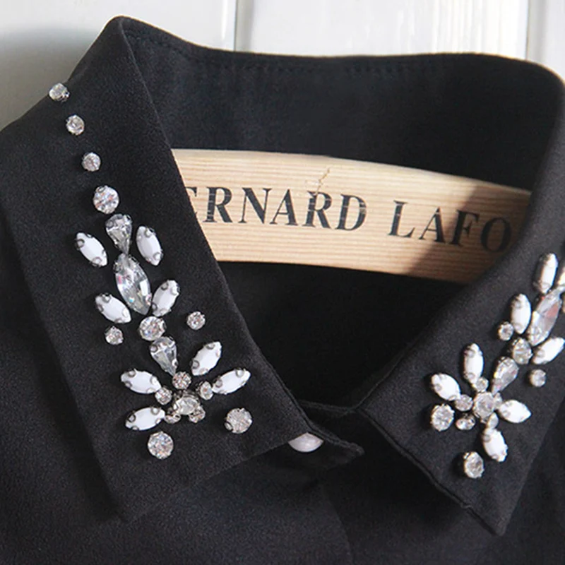 Vintage Half Shirt faux diamond Detachable collar Women Chic black white Fake Lapel Collar removable female Neck Decor |