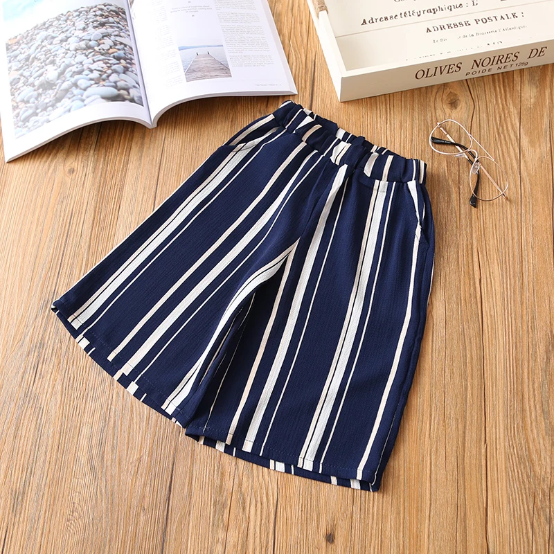 Комплект летней одежды для девочек полосатый жилет с открытыми плечами широкие