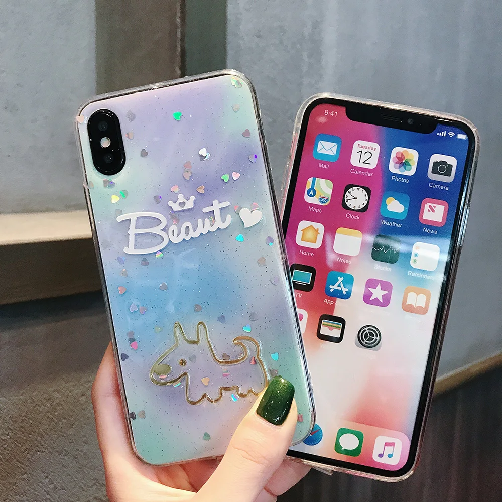 Милый мультяшный 3D чехол для iPhone X XS Max XR силиконовый Радужный блестящий 6 6S 8 7 Plus |