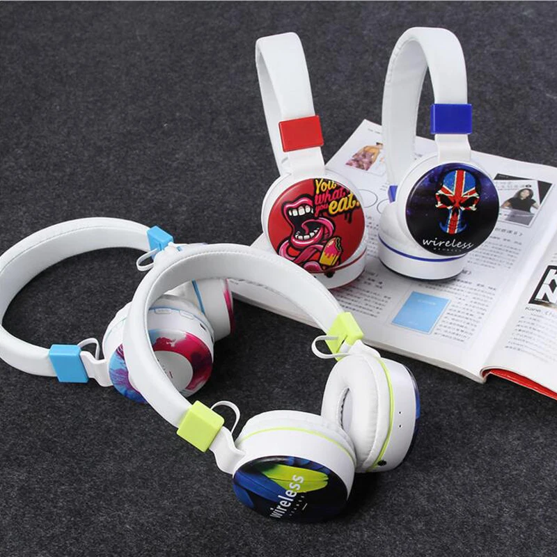 OTHA Wired Earphone Painted Skulls Feathers Headphone Wireless Bluetooth 4.2 Subwoofer Sports Card HIFI Stereo Music Headset | Электроника