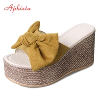 aphixta summer women wedge slippers platform appliques butterfly knot beach antiskid female sandals clog shoes slides women