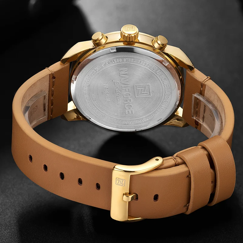 Часы наручные NAVIFORCE Мужские кварцевые роскошные Брендовые спортивные с кожаным