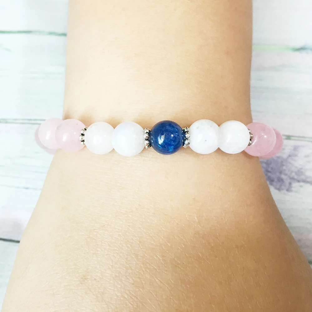 Ruberthen 8 мм AAA Синий Кианит женский браслет высококачественный с лунным камнем