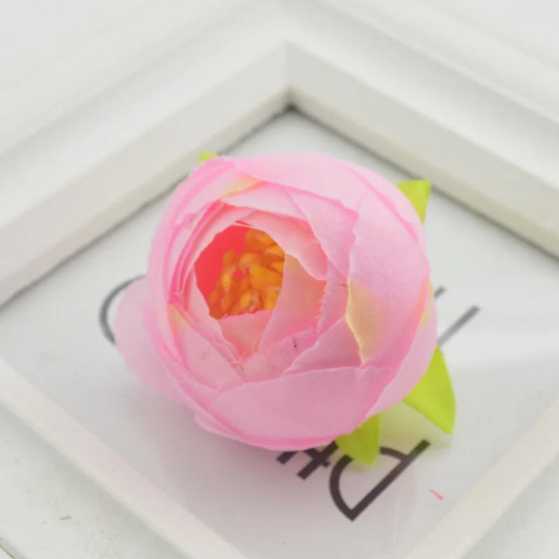 Pink 3 шт., 4,5 см, шелк, роза, чай, бутон, искусственный цветок, голова для свадьбы, украшение автомобиля, сделай сам, гирлянда, декоративная, флористика, искусственные цветы - Цвет: Pink