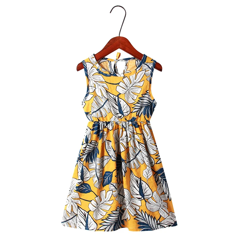 yellow leaf Г., новые летние Семейные костюмы, модные Хлопковые Платья для мамы и дочки, 3, 9, 12 лет, одежда для семьи Макси-платья для девочек - Цвет: yellow leaf