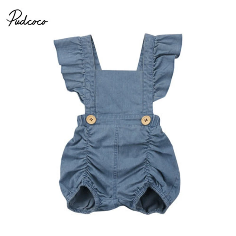 Новинка 2018 джинсовый комбинезон милый летний костюм на пуговицах с открытой
