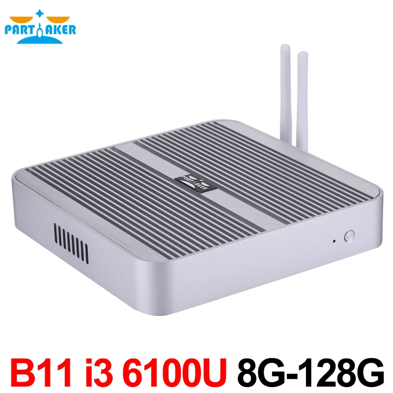 Intel 6th Gen i3 6100U безвентиляторный мини-ПК HTPC корпус компьютера с 8G RAM 128 г SSD WIFI300M |