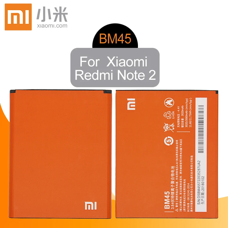 Аккумулятор для мобильного телефона Xiao mi BM45 для Xiao mi Red mi Note 2 Hong mi Note2, Сменные Аккумуляторы, реальная емкость, 3020 мАч