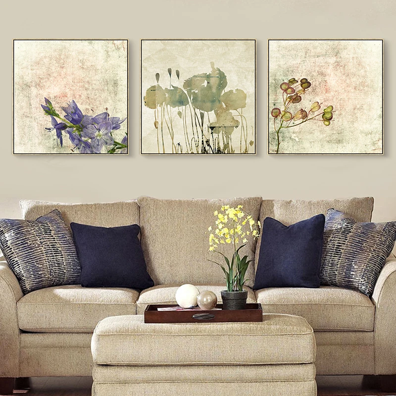 Watercolor Painting Purple Flower Canvas Oil Paint Office Decoration Floral Prints Wall Art Decor no Frame Vintage background | Дом и сад