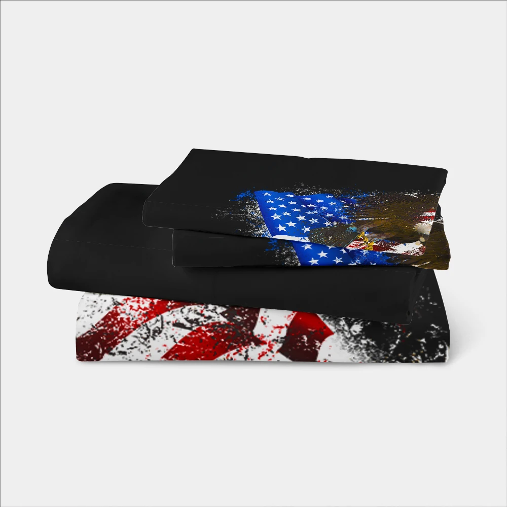 

Colorful American Flag Bedding Set National Bird Bald Eagle Print Duvet Cover King Queen Bed Cover Pillowcase Festival Gift D45