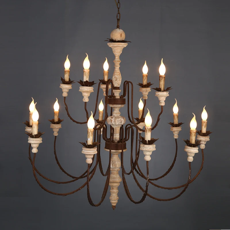 Винтажная железная люстра в американском стиле с резьбой по дереву светодиодная