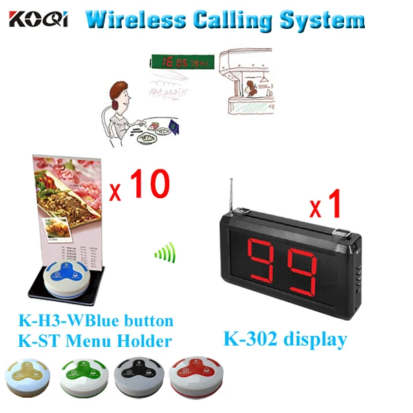 Пейджер с беспроводной кнопкой вызова при обслуживании включает 2 значный экран 1