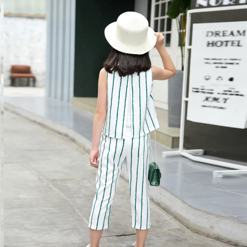 Детский комплект одежды для девочек летняя одежда костюм повседневная в полоску