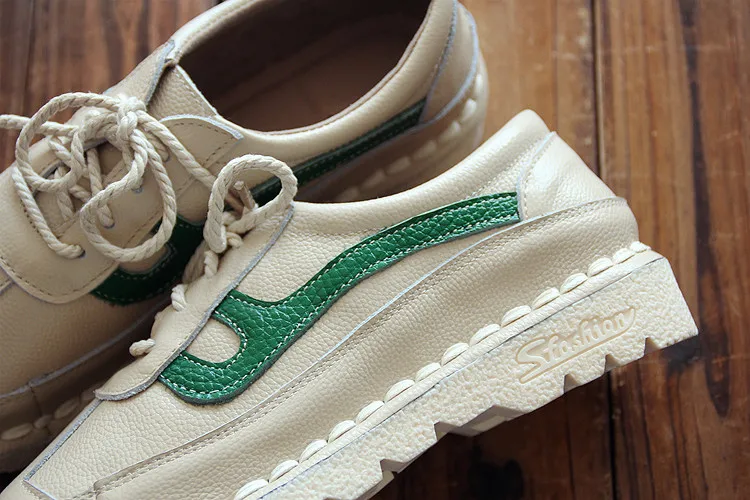 Careaymade-Genuine leather round-headed single shoes,lace Small fresh literary flat-soled leisure female student shoes