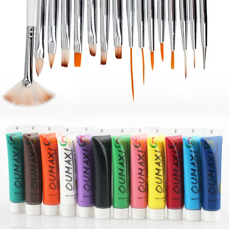 Профессиональный 12 цветов 3D набор для маникюра дизайн ногтей кисть рисования