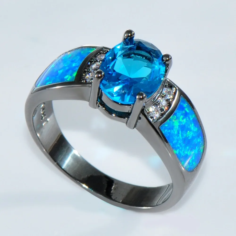 Кольцо обручальное из черного золота с голубым опалом и цирконом|engagement ring|fashion