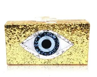 Gold Acrylic Bags Двойной цветок золотой блеск глаза дьявола Женская акриловая прямоугольная Сумочка Сумки вечерняя Коктейльная Сумочка Дамская цепочка Сумка - Цвет: Gold Acrylic Bags