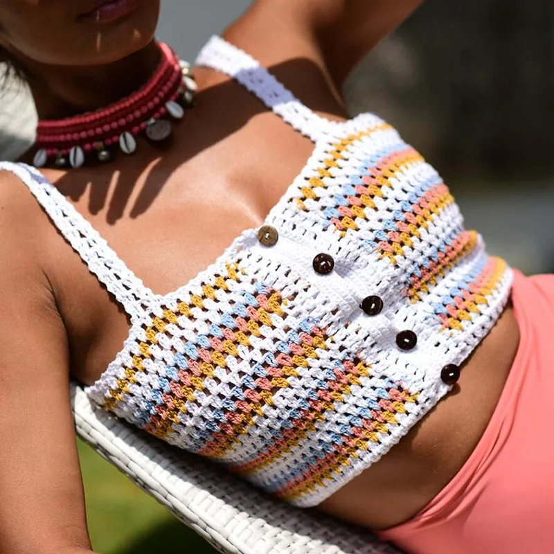 

Women's Colorful Striped Bikini Top 2019 Summer Bandage Push Up Bikinis Bra Brazilian Biquini Swimsuit Beachwear
