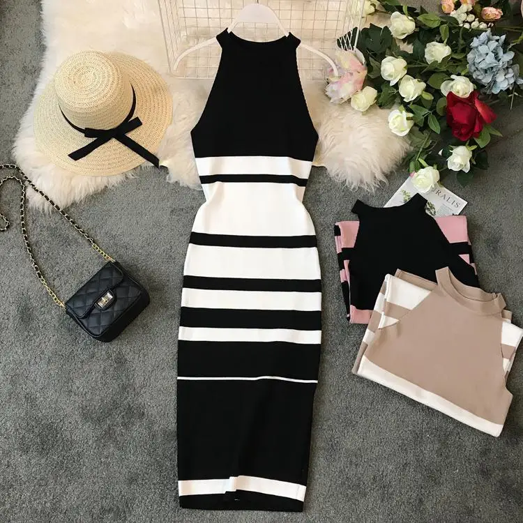 

Spring Summer Dress Women Turtleneck Solid Sleeveless Office Dress Elegant Sexy Club Evening Party Dresses Casual Vestidos