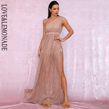 Женское платье на одно плечо LOVE & LEMONADE бежевое комбинированное с