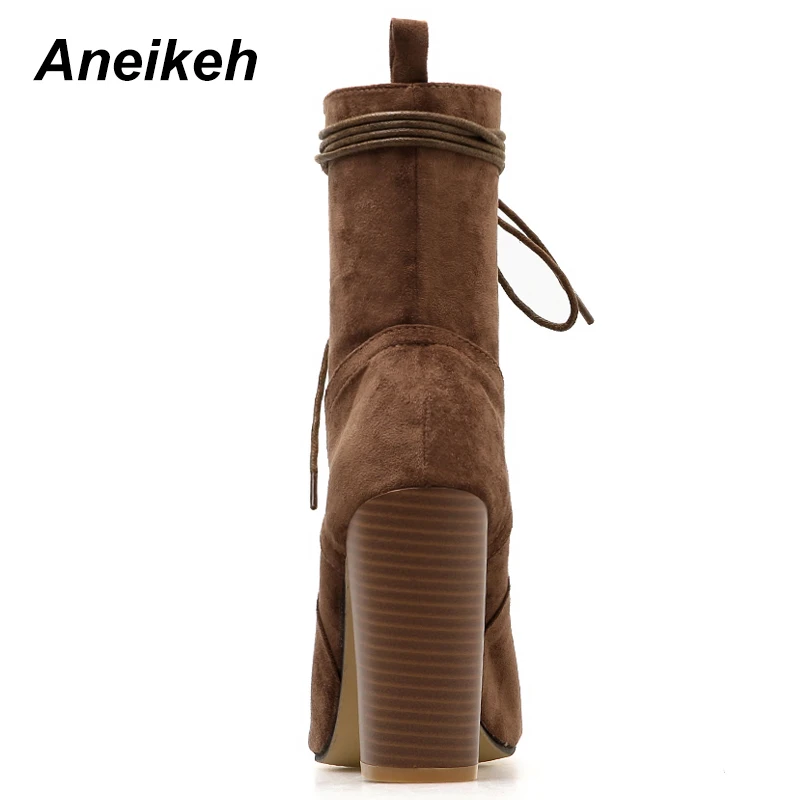 Aneikeh 2021 новые женские ботильоны с открытым носком на шнуровке перекрестной