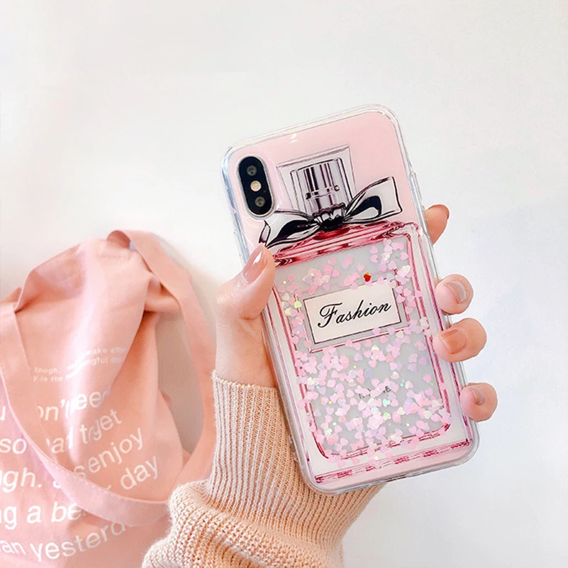Мягкий ударопрочный чехол из ТПУ с блестками для флакона духов iPhone 7 8 Plus X XS Max XR 6s 6