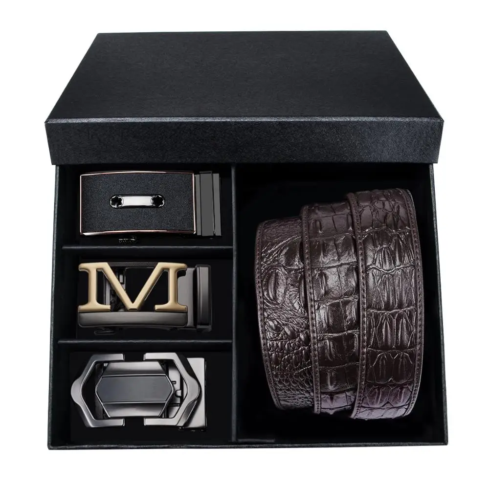 

Barry.Wang 3pkhf-14 New Men's Belts 3pcs Automatic buckle Brown Genuine Cowskin Leather Waisband Male Business Belt For Men