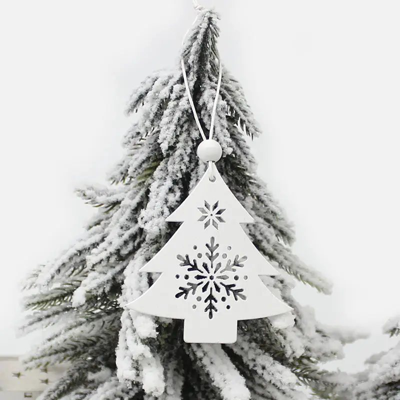 White Tree HUADODO 6 шт. красное и белое деревянное дерево олень снеговик, рождественские украшения Подвески Украшения для рождественской елки вечерние украшения для дома подарок для детей - Цвет: White Tree