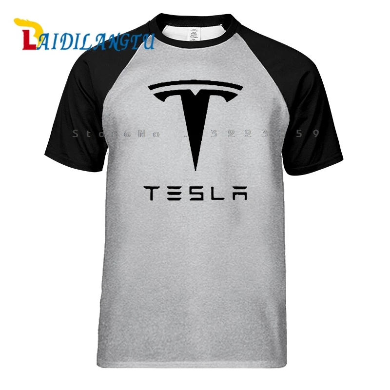 Мужская футболка с принтом Tesla Повседневная рукавом реглан и круглым вырезом