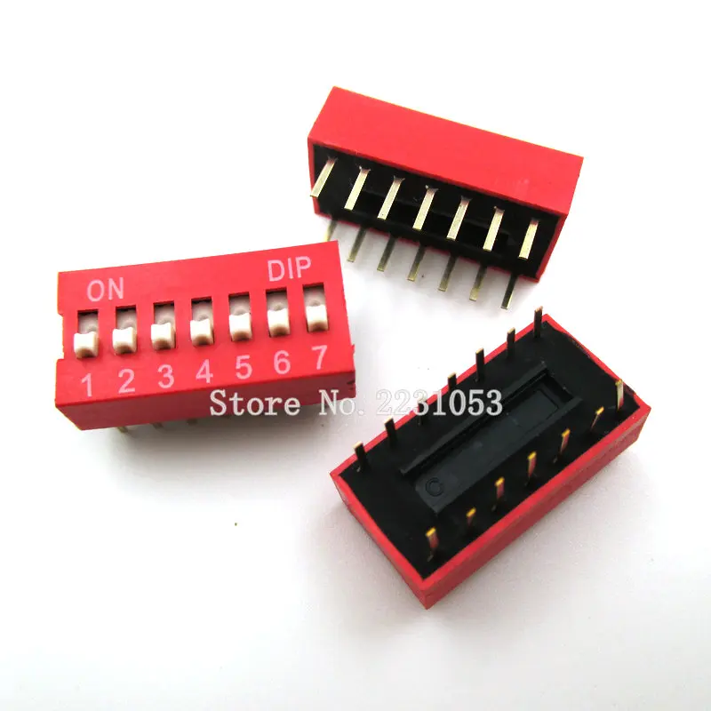 

20PCS/Lot 7 Position 7P DIP Switch 2.54mm Pitch 2 Row Slide Red DIP Switch