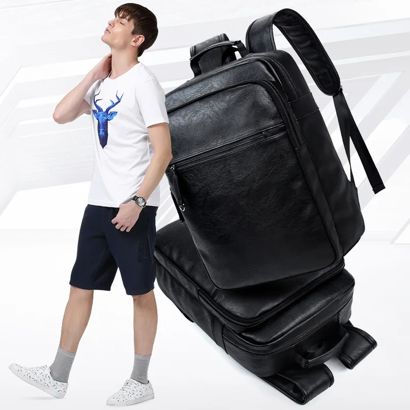 

2018 New Fashion Men Backpacks High Quality Pu Leather Male Korean Student Backpack Boy Business Laptop School Bag
