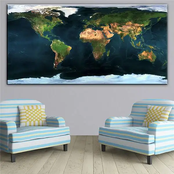 Синяя огромная карта земли художественная настенная живопись печать на холсте