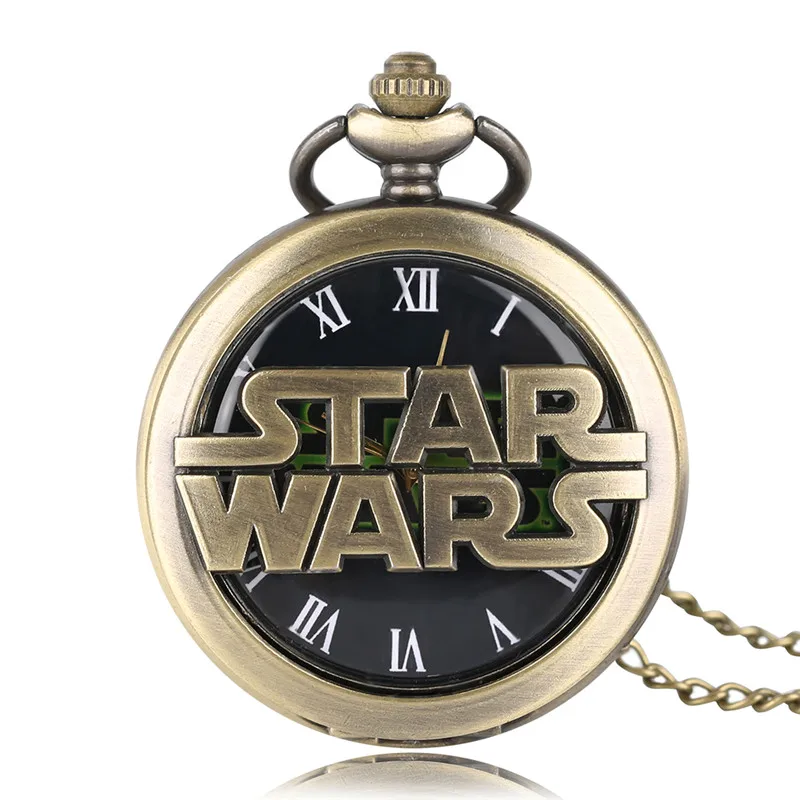

Vintage Retro Hollow Star Wars Theme Quartz Pocket Watch Roman Number Best Gift for Men Women Children Necklace with Chain 2020