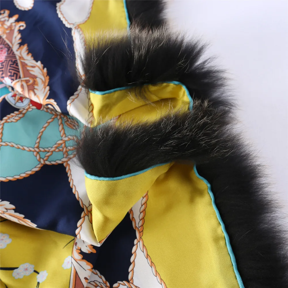 Manual made edge decorated with luxury tassel fur original design 100% silk twill women scarf Triangle lady holiday | Аксессуары для