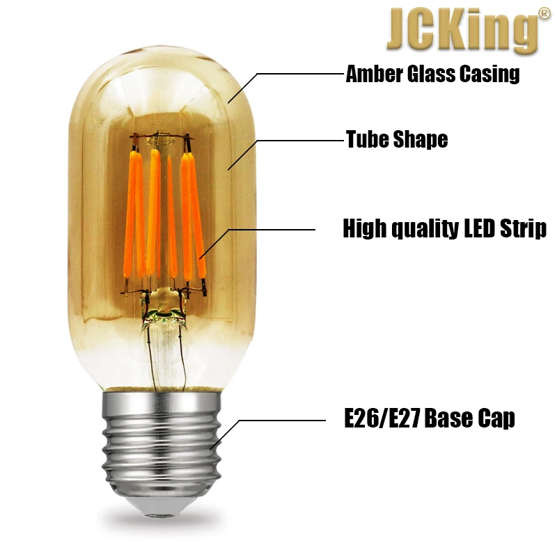 JCKing затемнения упаковка из 10 T45 Amber нити светодиодные лампы E26/E27 110 V/220 V