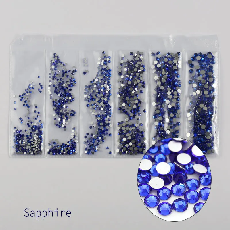 sapphire Новые смешанные размеры SS4-SS12 красочные 1680 шт 3D не горячей фиксации ногтей Flatback украшения из страз танцевальные костюмы - Цвет: sapphire