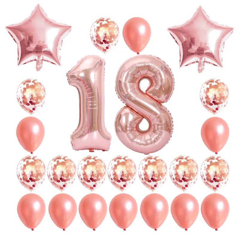 Number 18 year old 24 шт./компл. 16 21 30 40 50 60th с днем рождения звезда розового золота конфетти 40 дюймов количество Фольга шар Декор для вечеринки в честь Дня рождения поставки - Цвет: Number 18 year old
