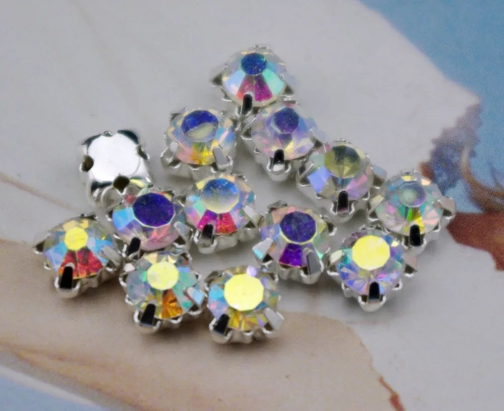 

Free Shipping 8mm/288PCS/set SS38 Silver Loose Crystal AB beads, Sew On Rhinestone Beads,Metal Findings For Jewelry Making