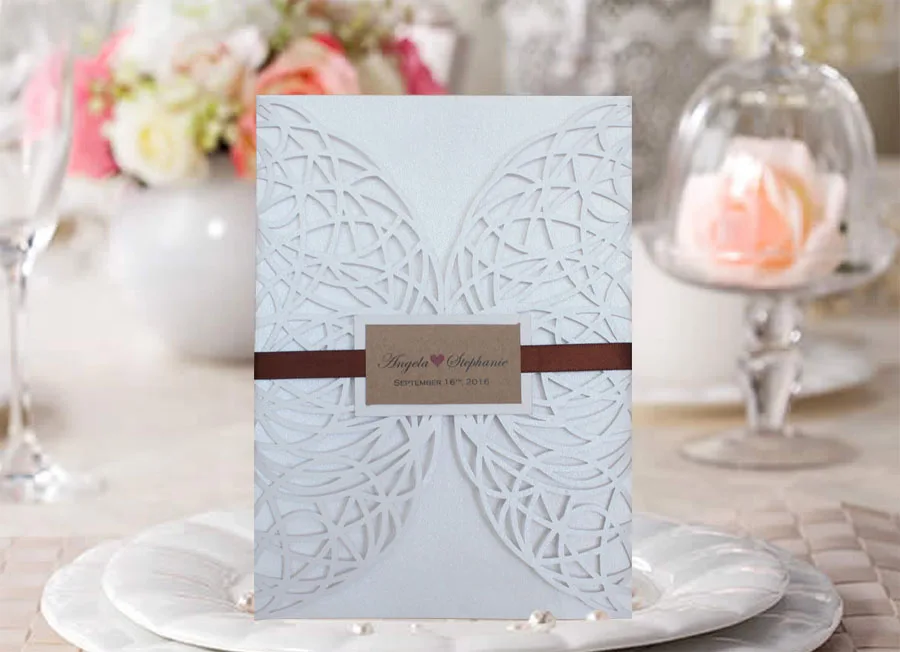 Деревенские свадебные приглашения белые кружевные пригласительные открытки