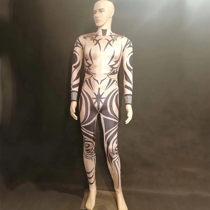 Женский и мужской цветной комбинезон для сцены боди с 3D принтом черного цвета
