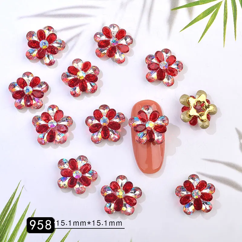 958 5 шт AB красочные блестящие хрустальные стразы для дизайна ногтей DIY маникюрные украшения 3D Цветочный Дизайн Очаровательные стеклянные блестящие украшения для ногтей - Цвет: 958