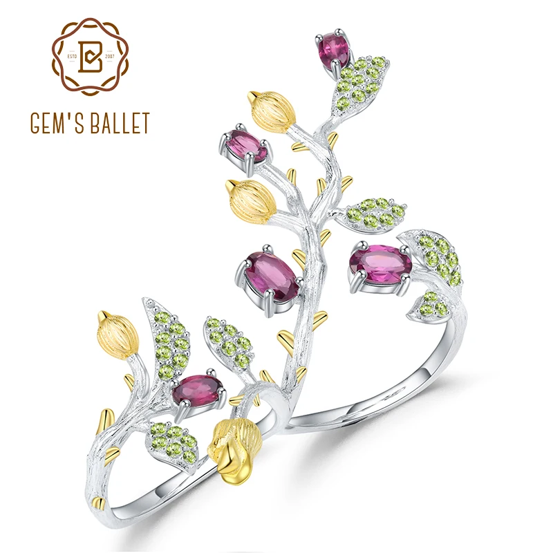 Gem балетки 2.14Ct натуральный гранатовый родолит 925 пробы серебряные Регулируемые