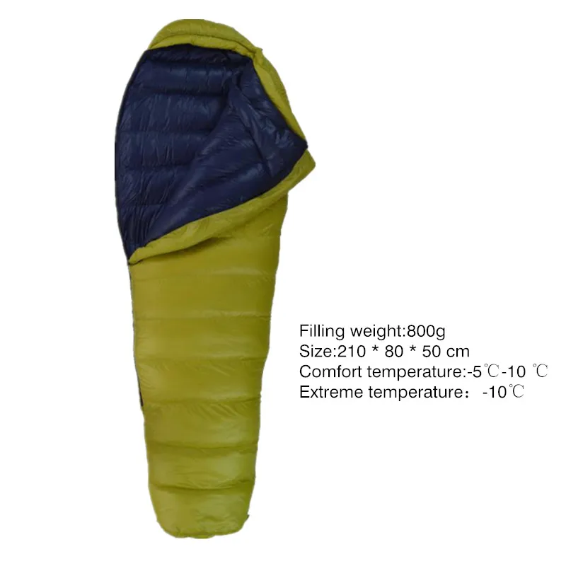 Yellow navy blue800g Зимние Пуховые спальные мешки для мам, 400 г, 600 г, 800 г, 1000 г, утиный пух, сохраняющий тепло, сверхлегкие, для отдыха на природе, кемпинга, путешествий, альпинизма, Euipment - Цвет: Yellow navy blue800g